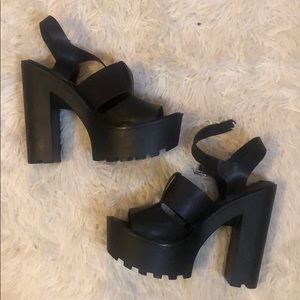 black chunky platform heels